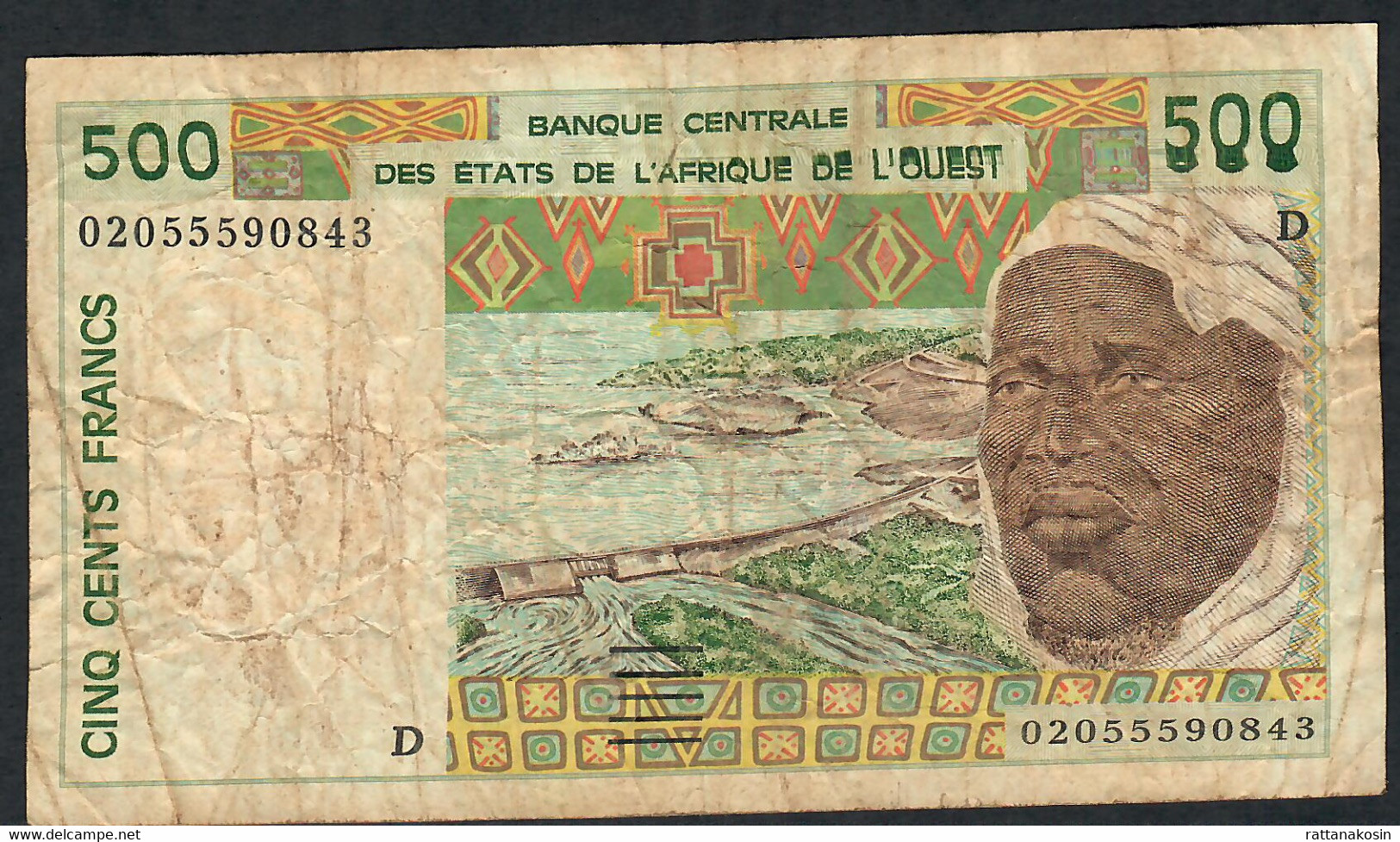 W.A.S. MALI    P410Dl 500 FRANCS (20)02  2002  VG Tear - West African States