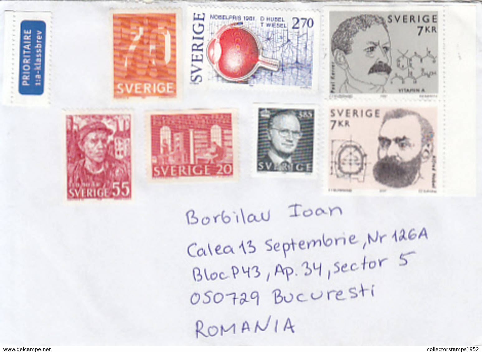 91833- EFTA, EYE, WORKER, PERSONALITIES, FINE STAMPS ON COVER, 2020, SWEDEN - Lettres & Documents