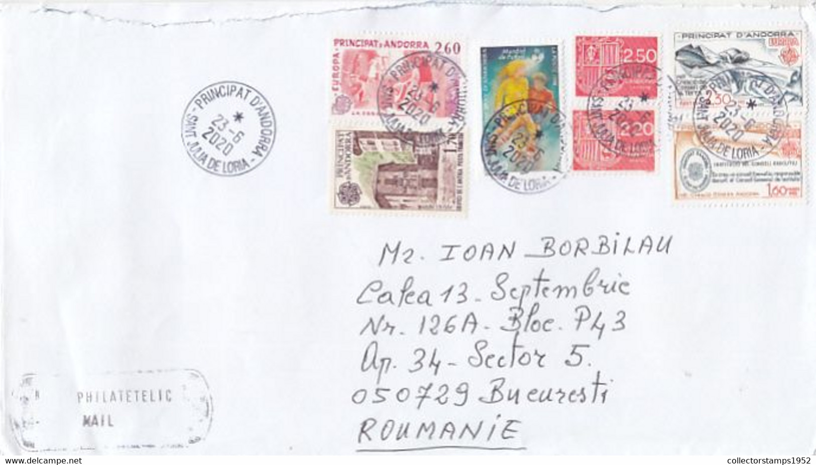 8183FM- EUROPA CEPT, SOCCER, COAT OF ARMS, FINE STAMPS ON COVER, 2020, ANDORRA - Cartas & Documentos