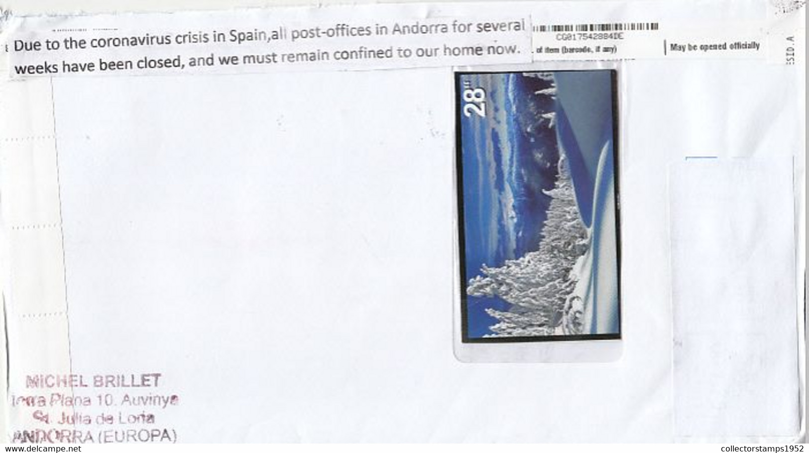 8183FM- EUROPA CEPT, SOCCER, COAT OF ARMS, FINE STAMPS ON COVER, 2020, ANDORRA - Covers & Documents