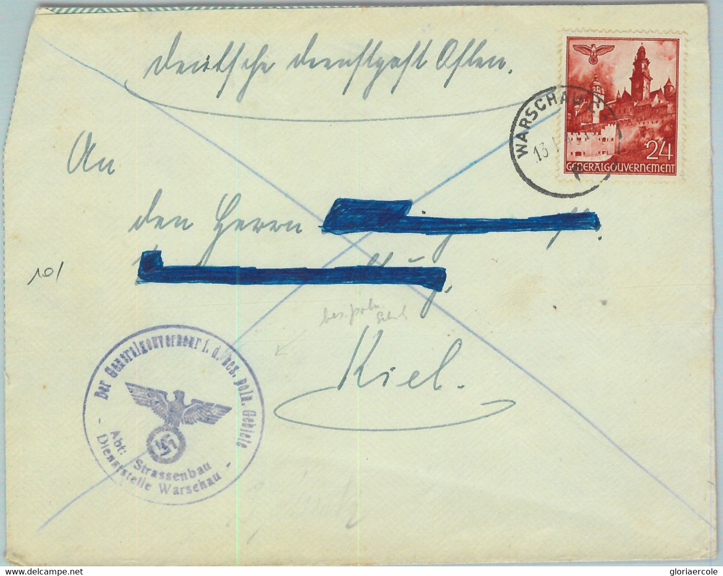 95381 - POLAND: General Government - POSTAL HISTORY - Cover From WARSAW To KIEL - Other & Unclassified