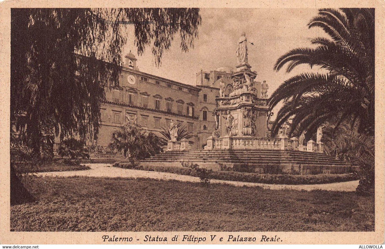 10526 "PALERMO-STATUA DI FILIPPO V E PALAZZO REALE" VERA FOTO-CARTOLINA  SPEDITA 1938 - Palermo