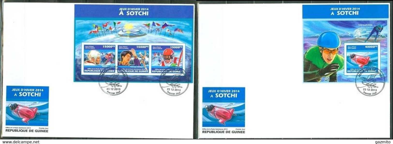 Guinea 2013, Winner Olympic Games Sochi, Hockey On Ice, Skating, Skiing, 3val In BF +BF IMPERF. In 2FDC - Winter 2014: Sochi