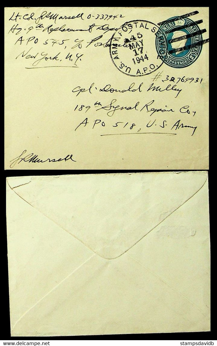 1944	GB	Mail Envelope	US ARMY APO 2.5d KGVI PS IN NEW YORK, USA - Sin Clasificación