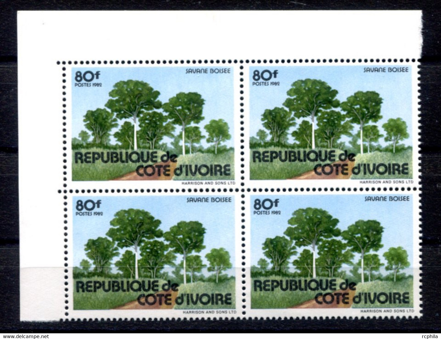 RC 19027 COTE D'IVOIRE COTE 20€ N° 646A ARBRES PAYSAGE BLOC DE 4 COIN DE FEUILLE NEUF ** TB - Ivory Coast (1960-...)