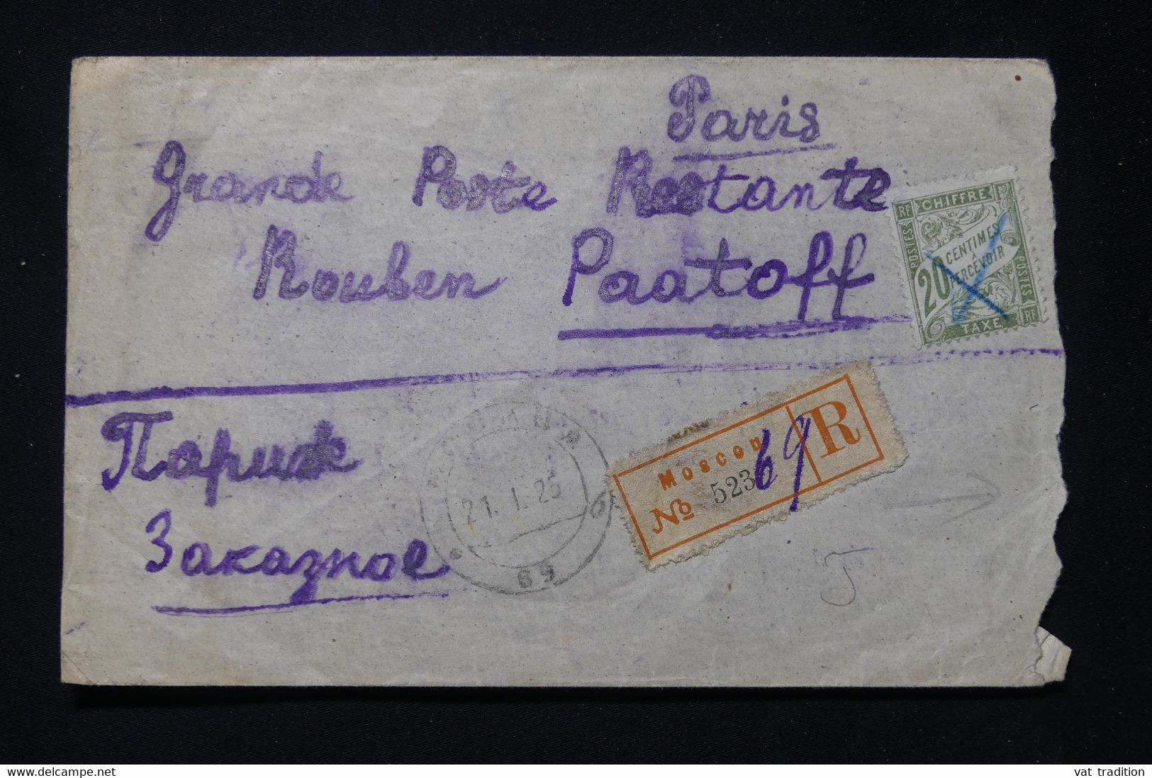 RUSSIE - Enveloppe En Recommandé De Moscou Pour La France En 1925 Avec Taxe De Paris - L 77336 - Briefe U. Dokumente