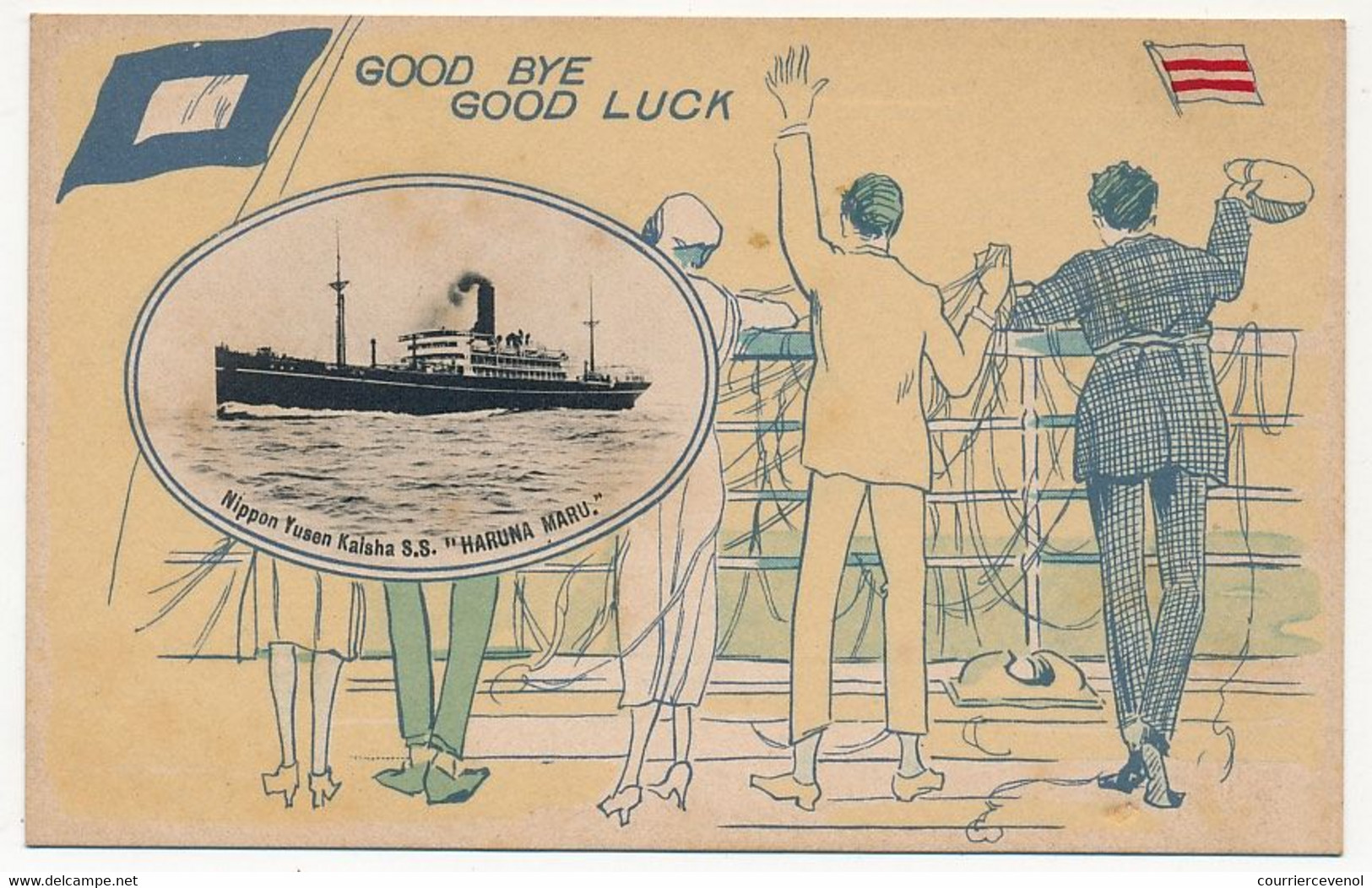 CPA - BATEAUX / JAPON - Nippon Yusan Kaisha S.S."HARUNA MARU" - Personnages Au Bastingage "Good Bye Good Luck" - Commerce