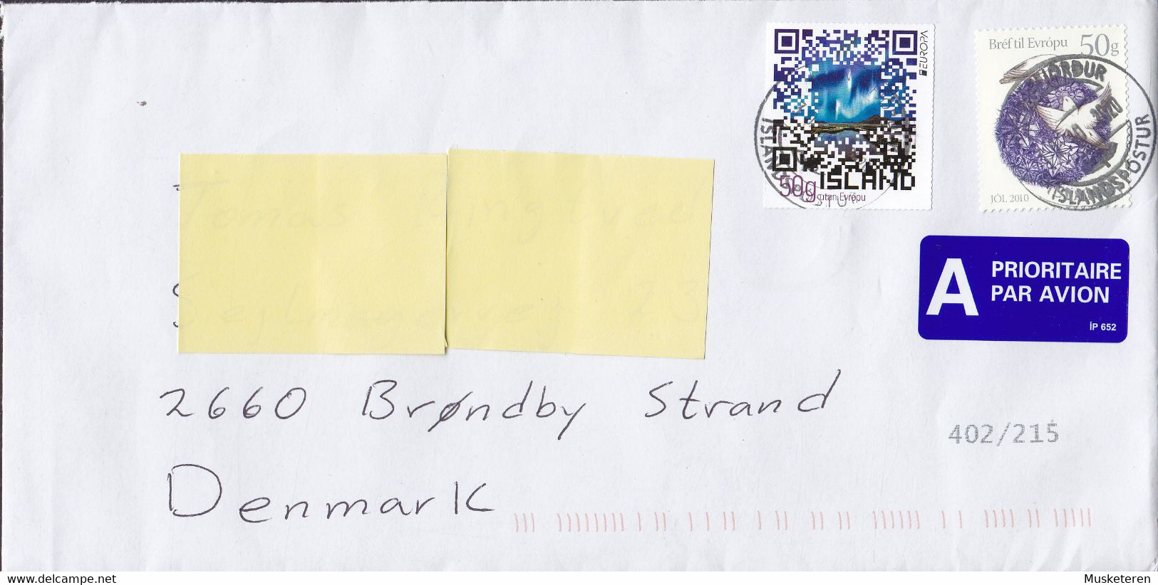 Iceland A-Prioritaire PAR AVION Label HAFNARFJORDUR 2020 Cover Brief BRØNDBY STRAND Denmark Europa CEPT Bird Vogel Oisea - Briefe U. Dokumente