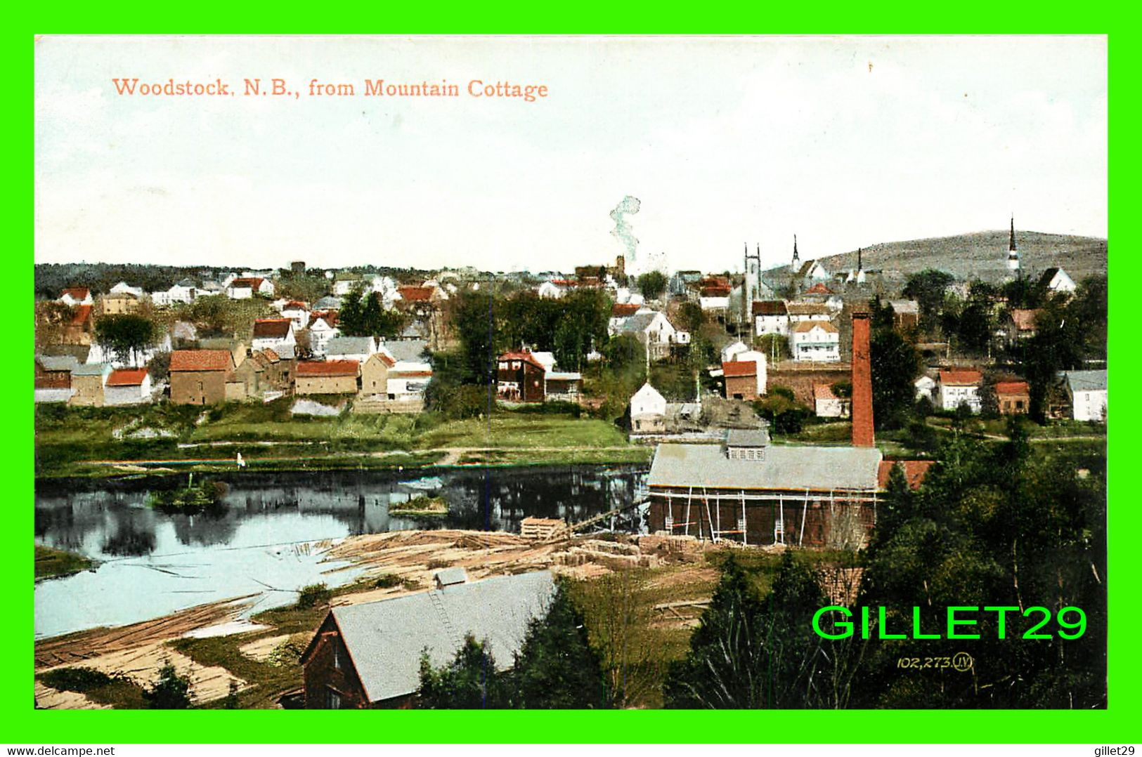 WOODSTOCK, NB - VIEW OF THE CITY FROM MOUNTAIN COTTAGE - TRAVEL IN 1908 - THE VALENTINE & SONS PUB - - St. John