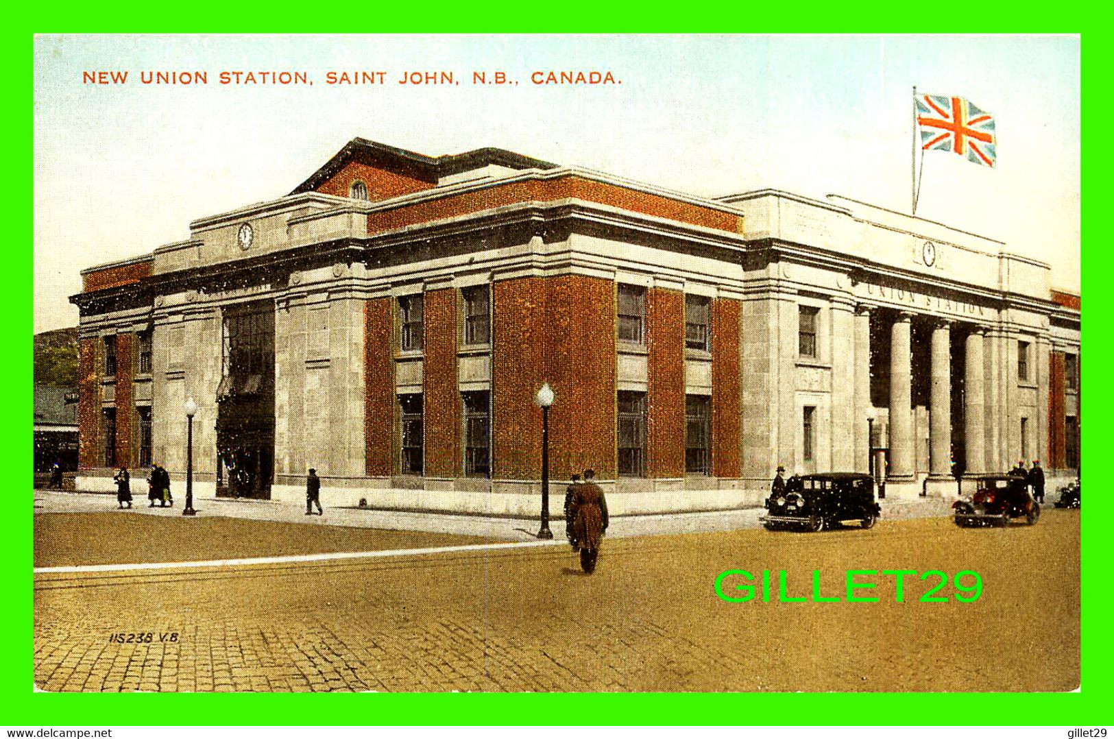 ST JOHN, NB - NEW UNION STATION, SAINT JOHN - ANIMATED WITH OLD CARS & PEOPLES - PUB. BY VALENTINE-BLACK CO LTD - - St. John