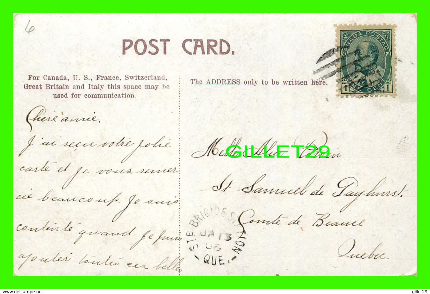 ST JOHN, NB - MARKET SLIPP HIGH WATER - TRAVEL IN 1906 - MONTREAL IMPORT CO - 3/4 BACK - - St. John