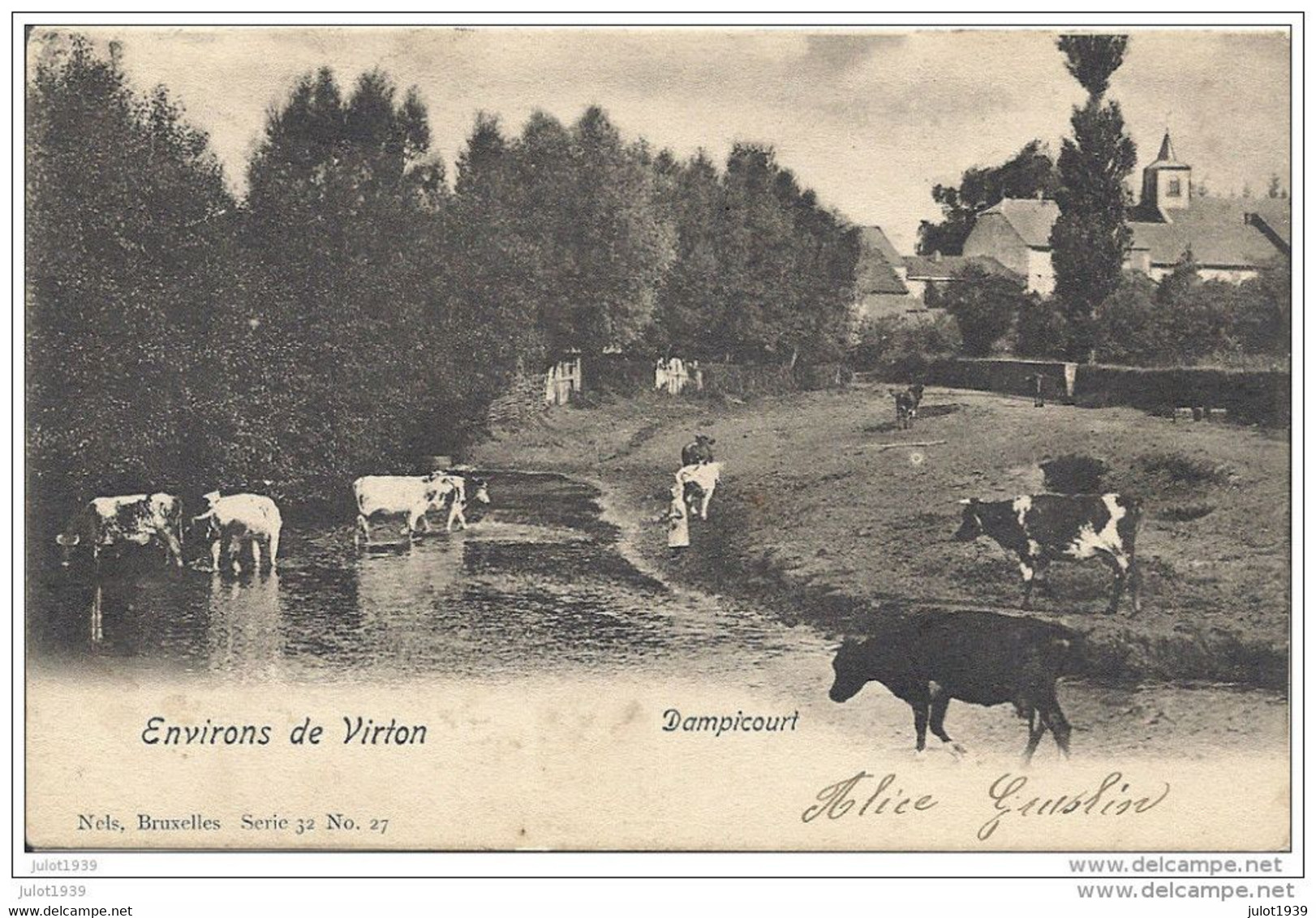 DAMPICOURT ..-- Nels 32 , N° 27 . Troupeau De Bovins . 1903 Vers MONS ( Melle Hélène PETERS ) . Voir Verso . - Rouvroy