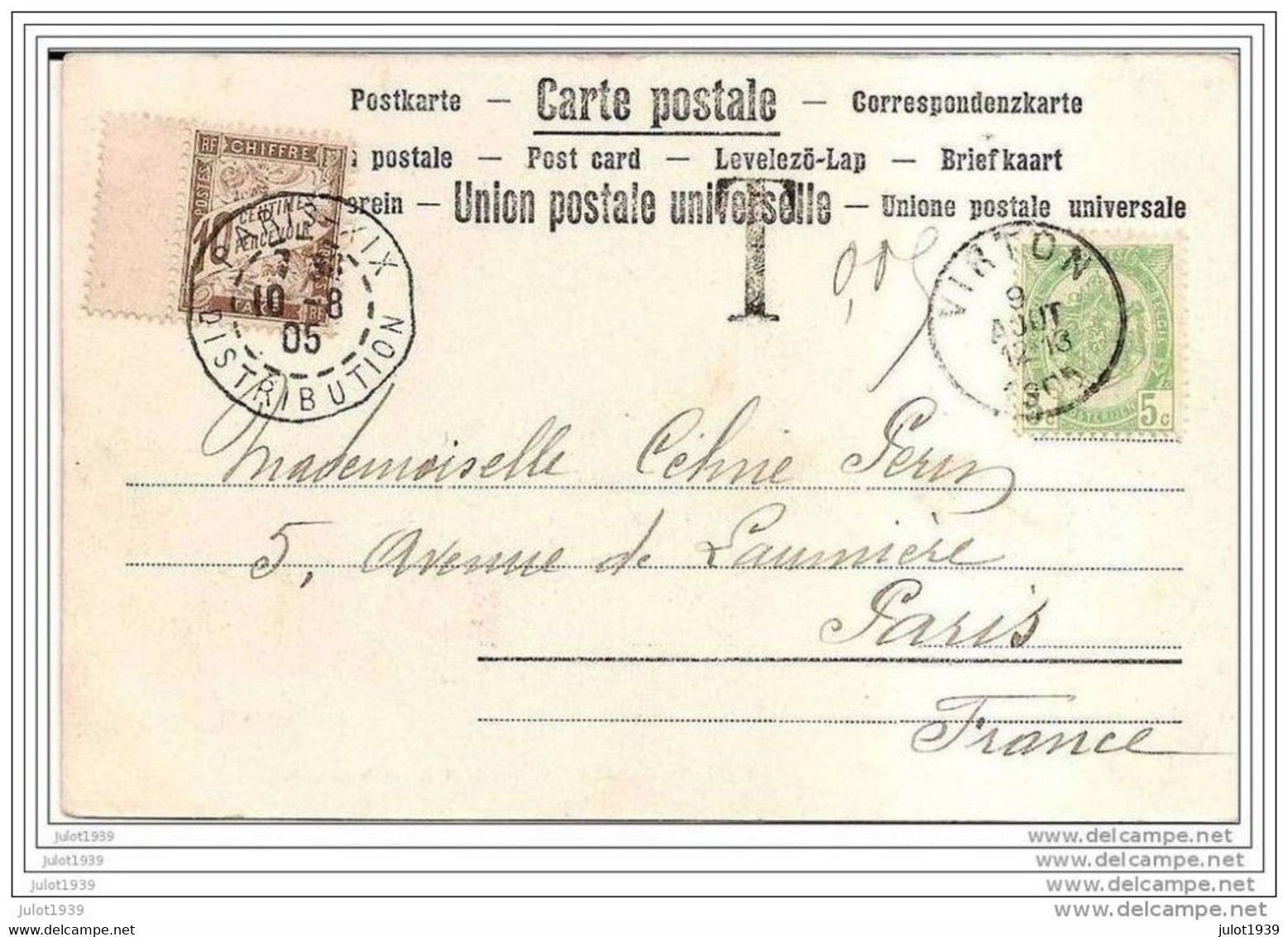 DAMPICOURT ..-- La Maison Communale . 1905 Vers PARIS ( Melle Céline PERIN ) . DVD 9144 . V. Verso . - Rouvroy