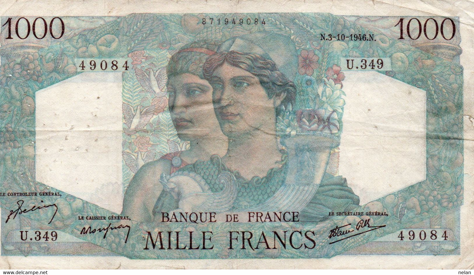 FRANCIA 1000 FRANCS 1946.N.   P-130 - 1 000 F 1945-1950 ''Minerve Et Hercule''