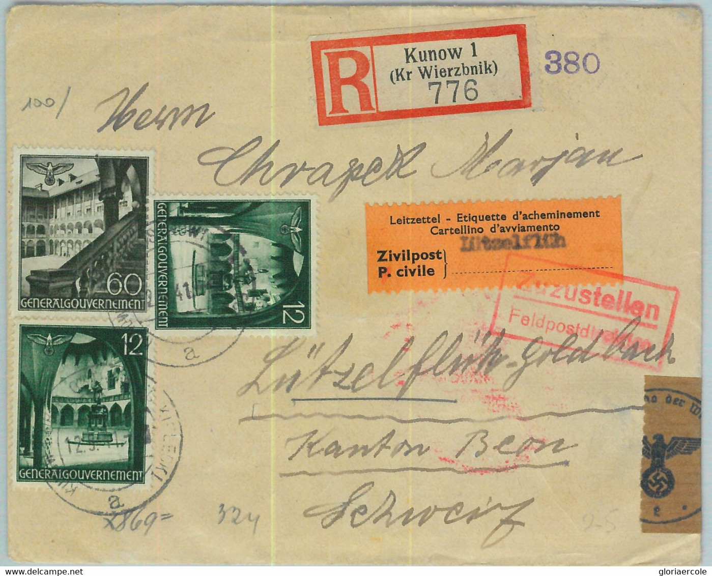 95383 - POLAND General Government - POSTAL HISTORY - Cover To SWISS INTERN. CAMP  1941 - Other & Unclassified