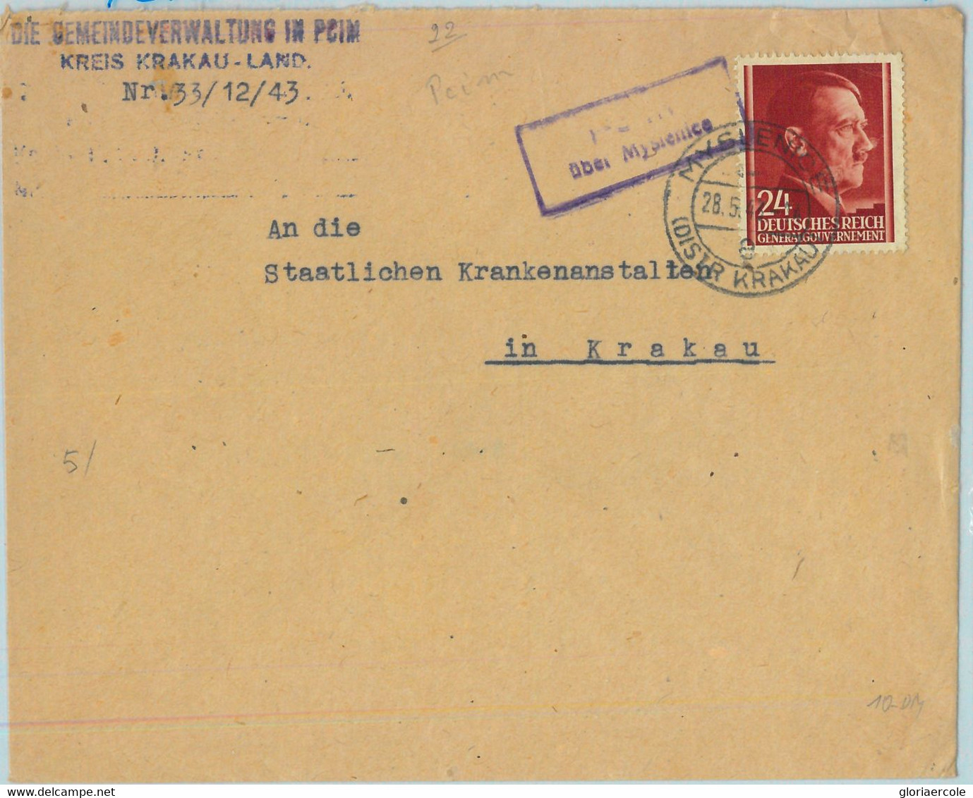 95387 - POLAND General Government - POSTAL HISTORY - Cover From PCIM To KRAKAU  1943 - Andere & Zonder Classificatie