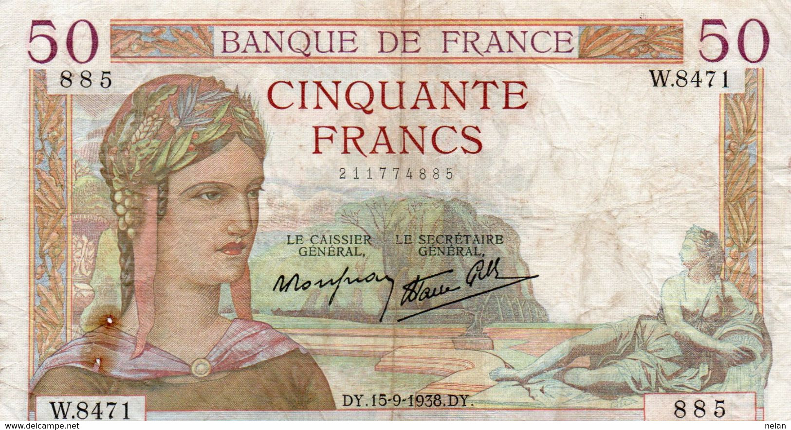 FRANCIA 50 FRANCS 1938.DY.  P-85 - 50 F 1934-1940 ''Cérès''