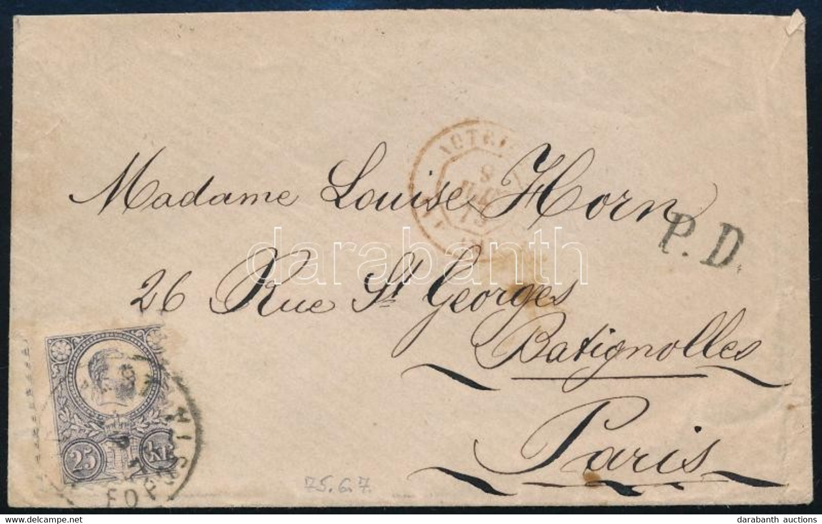 1875 Levél Réznyomat 25kr Bérmentesítéssel, Párizsba Küldve "ZAGREB" - Andere & Zonder Classificatie