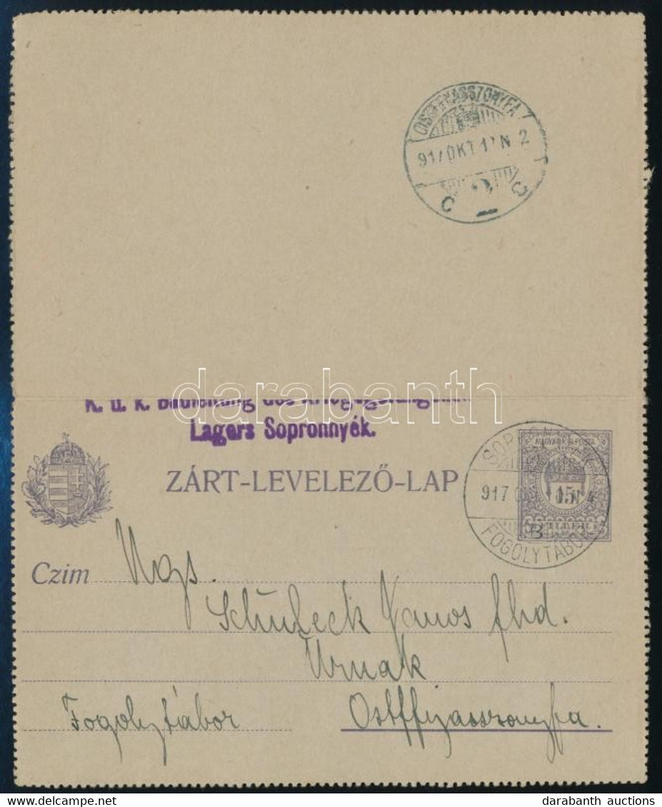 1917 Zárt Levelezőlap SOPRONNYÉK FOGOLYTÁBOR Bélyegzéssel Az Ostffyasszonyfai Gogolytáborba - Andere & Zonder Classificatie