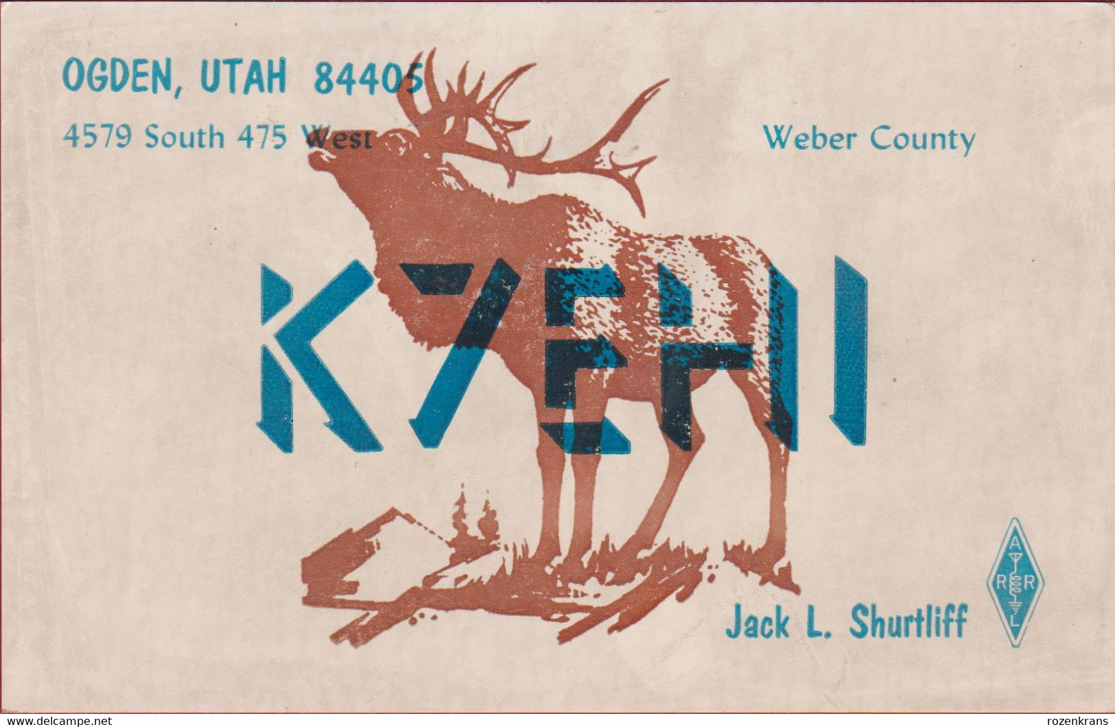 QSL QSO Card Amateur Radio Funkkarte USA OGDEN UTAH Weber County Jack Shurtliff 1985 Elk Or Wapiti - Amateurfunk