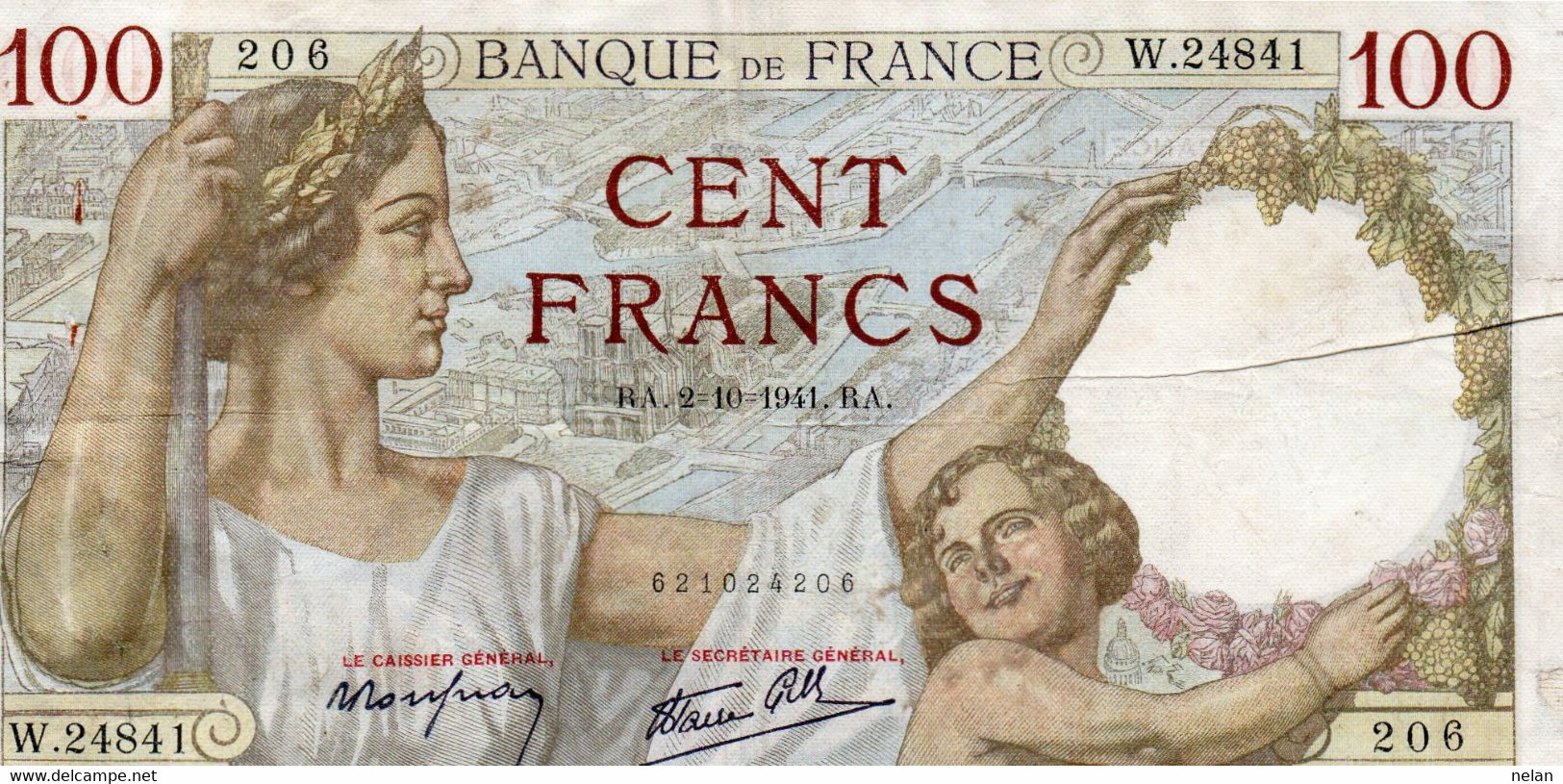 FRANCE 100 FRANCS 1941.RA.   P-94 XF - 100 F 1939-1942 ''Sully''