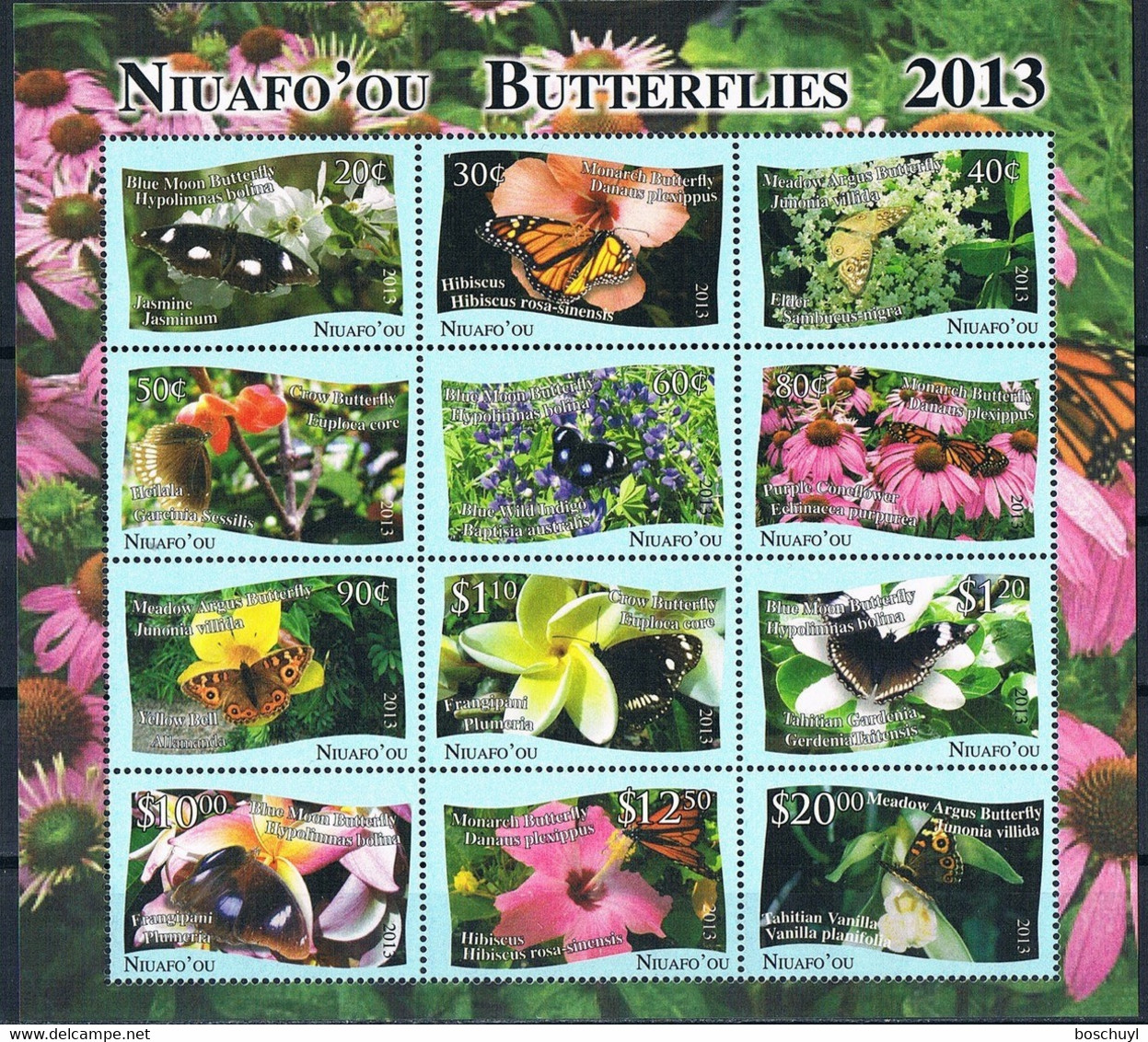 Niuafo'ou, Tin Can Island, 2013, Butterflies, Insects, Animals, MNH Sheet, Michel 527-538 - Autres - Océanie