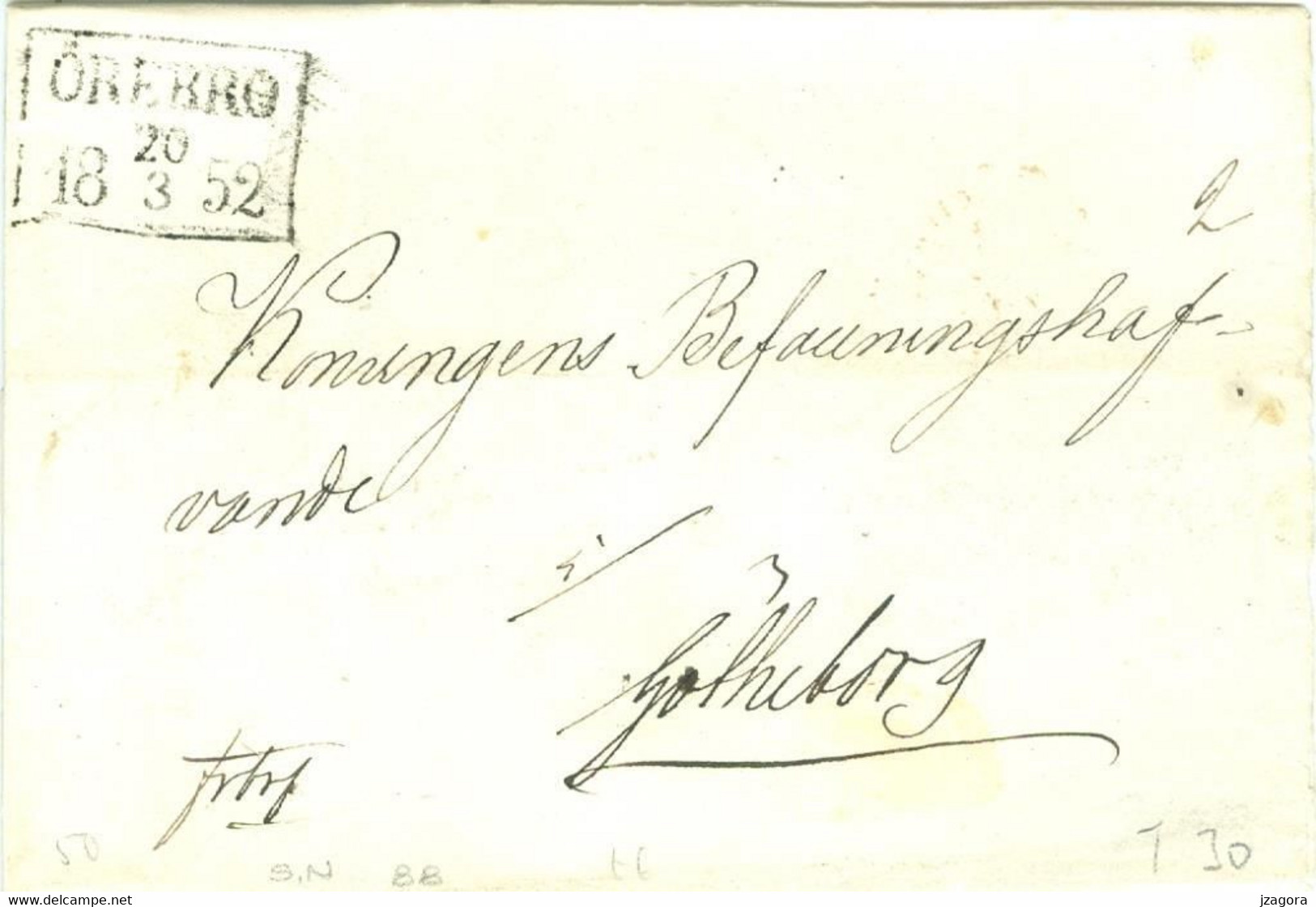 SWEDEN SCHWEDEN SUEDE ÖREBRO 1852 PREPHILATELY PREPHILATÉLIE POST POSTAL HISTORY HISTOIRE DE LA POSTE - ... - 1855 Prephilately