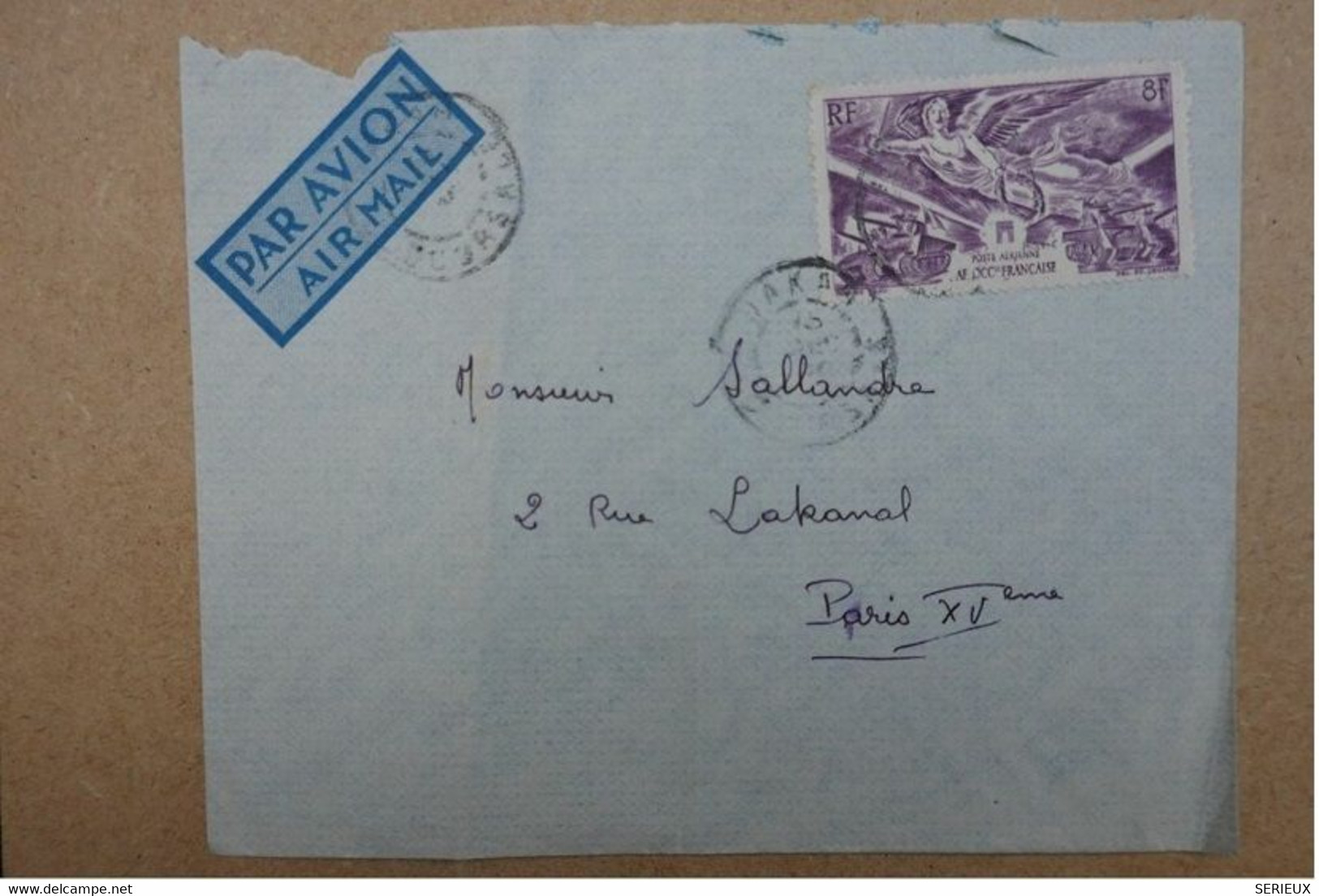 FRANCE Lettre Du Senegal 1942 DAKAR A Paris TIMBRE POSTE AERIENNE Rue Lakanal , Par Avion - Cartas & Documentos