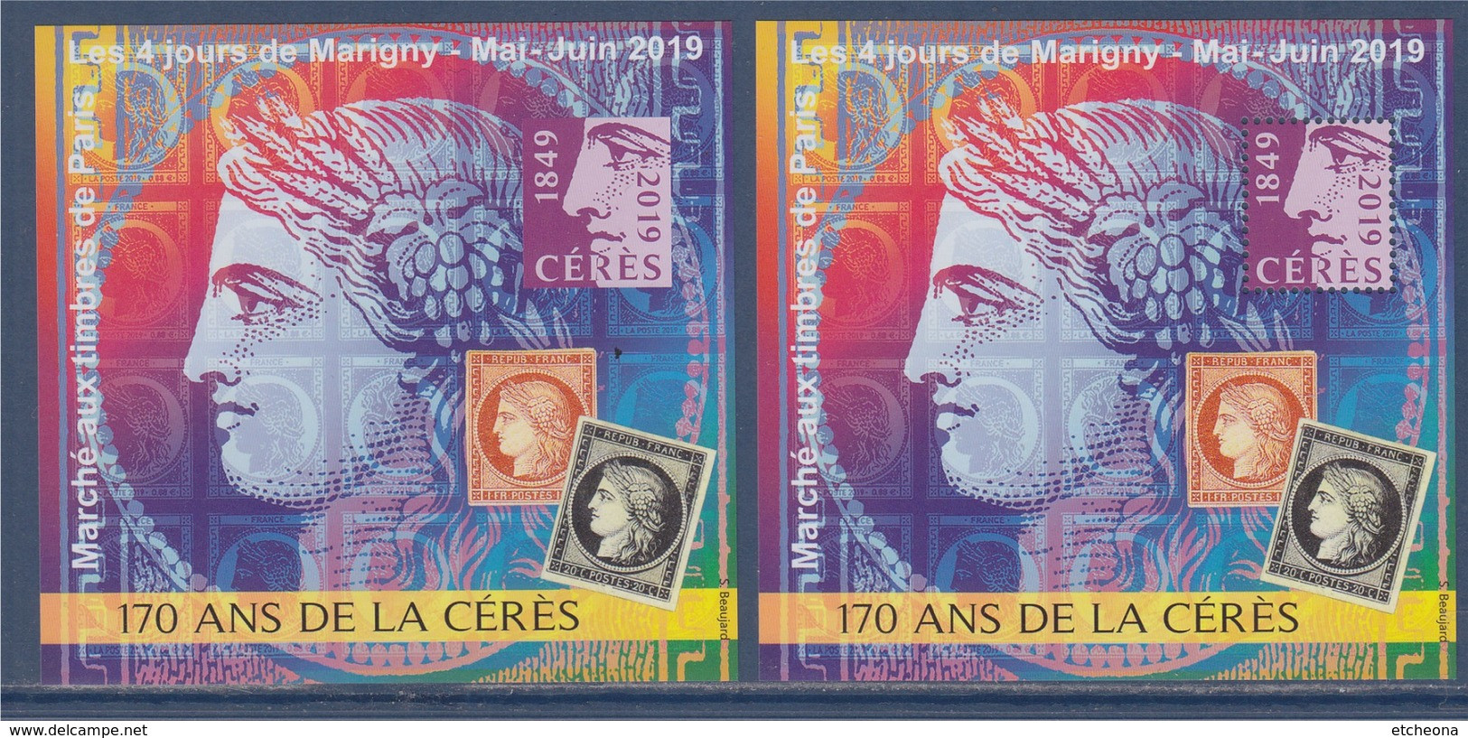 Blocs 31 Gommés Carré Marigny Les 4 Jours Mai 2019 Marché Aux Timbres Paris 170 Ans De Cérès Dentelé Et Non, Au Dos 1664 - Carré Marigny