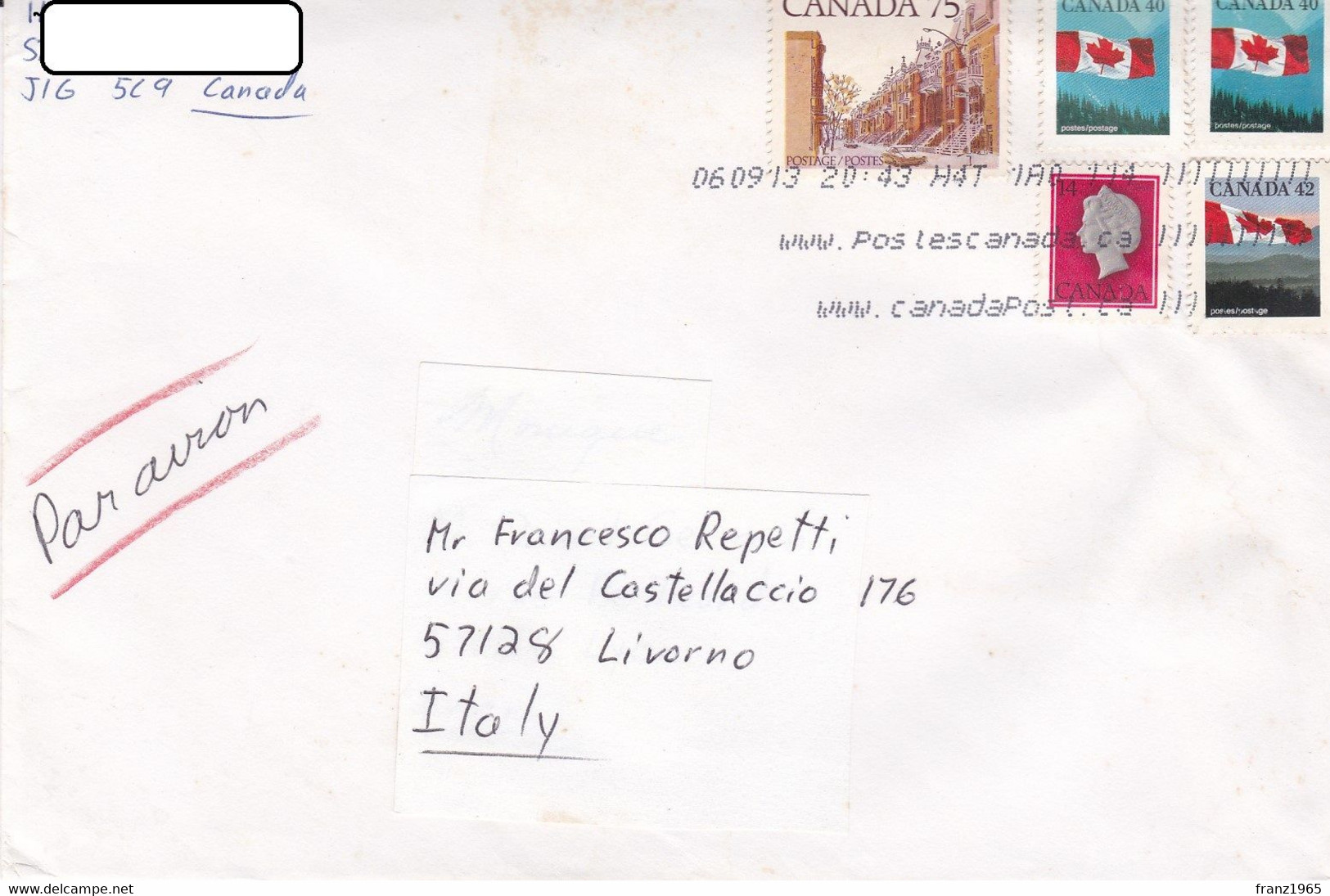 From Canada To Italy - 2013 - Historia Postale