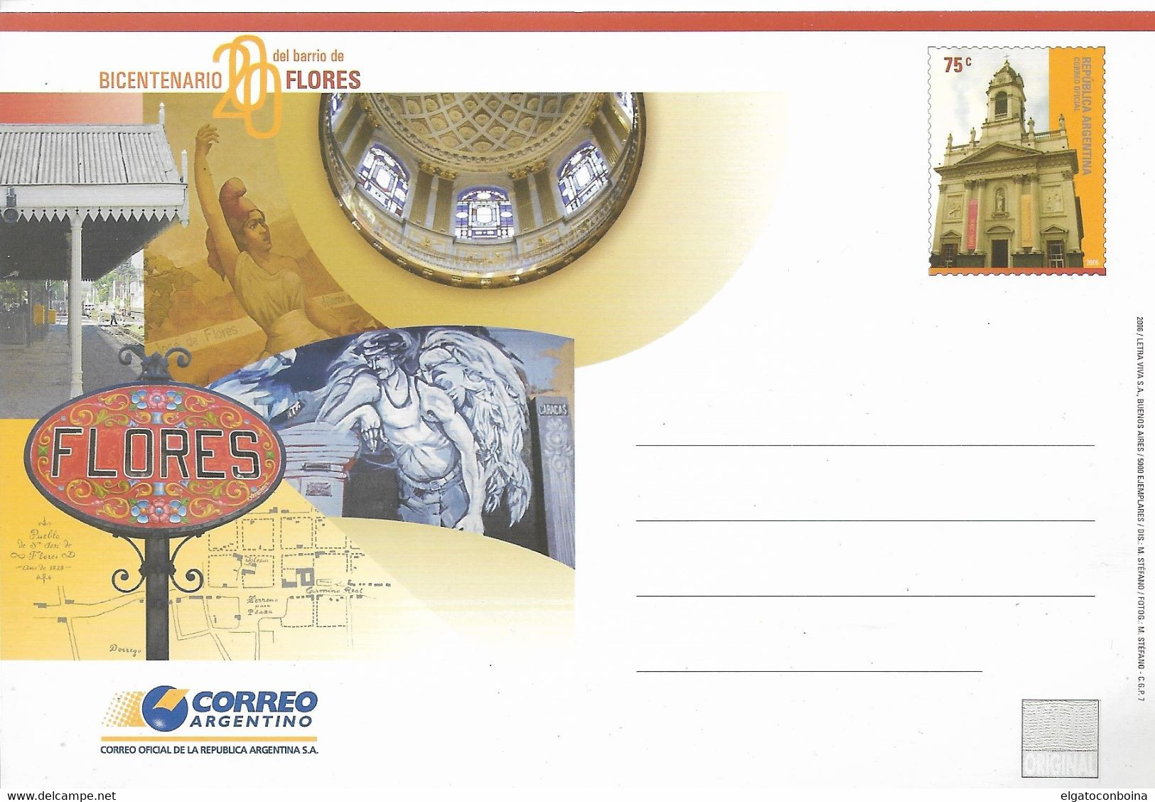 ARGENTINA 2006 FLORES NEIGHBORHOOD ANNIVERSARY CHURCH ARCHITECTURE POSTCARD STATIONERY - Neufs