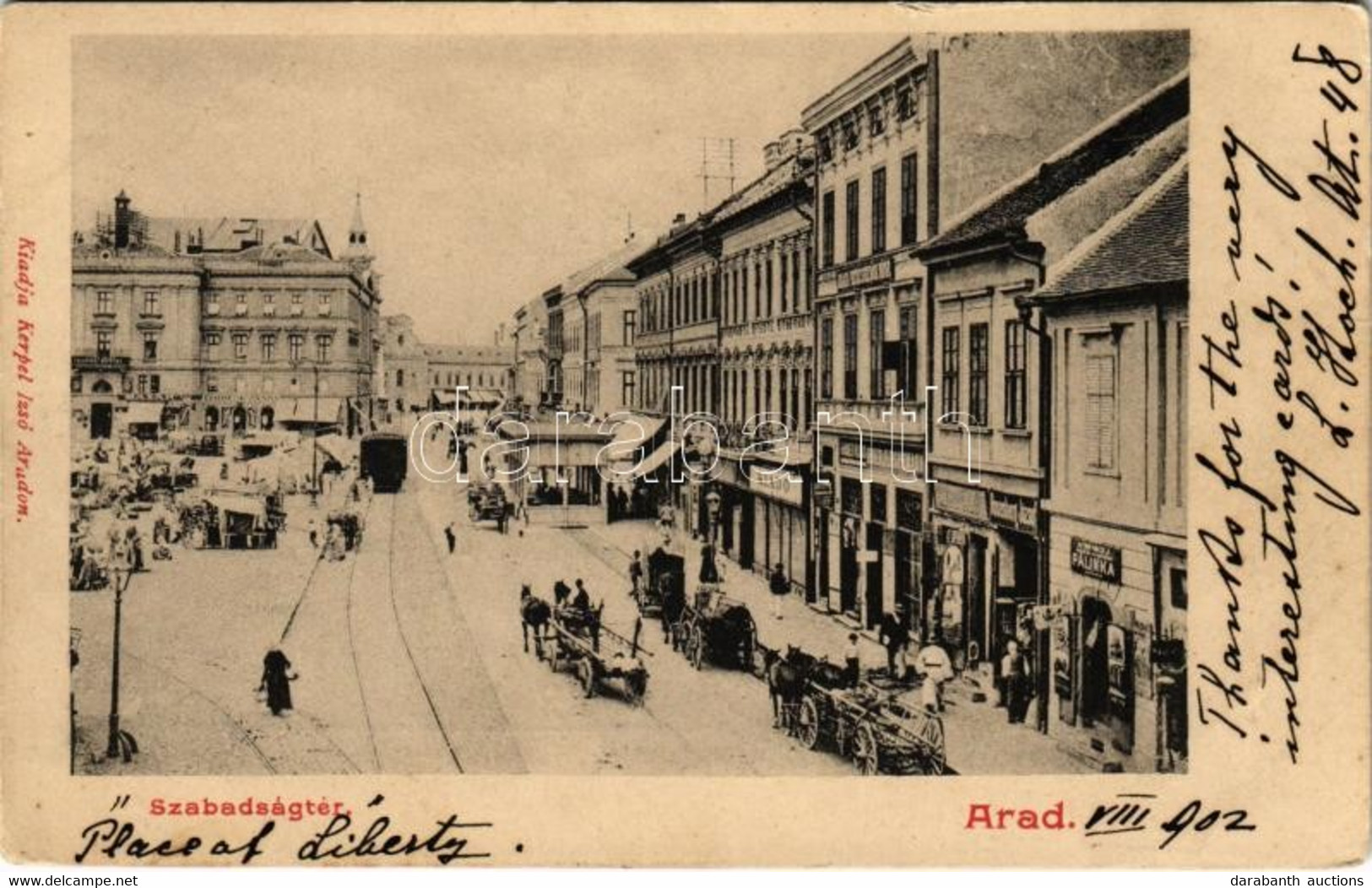 T2/T3 1902 Arad, Szabadság Tér, Rosenberg József üzlete, Villamos, Piaci árusok. Kerpel Izsó Kiadása / Square, Street Vi - Non Classificati