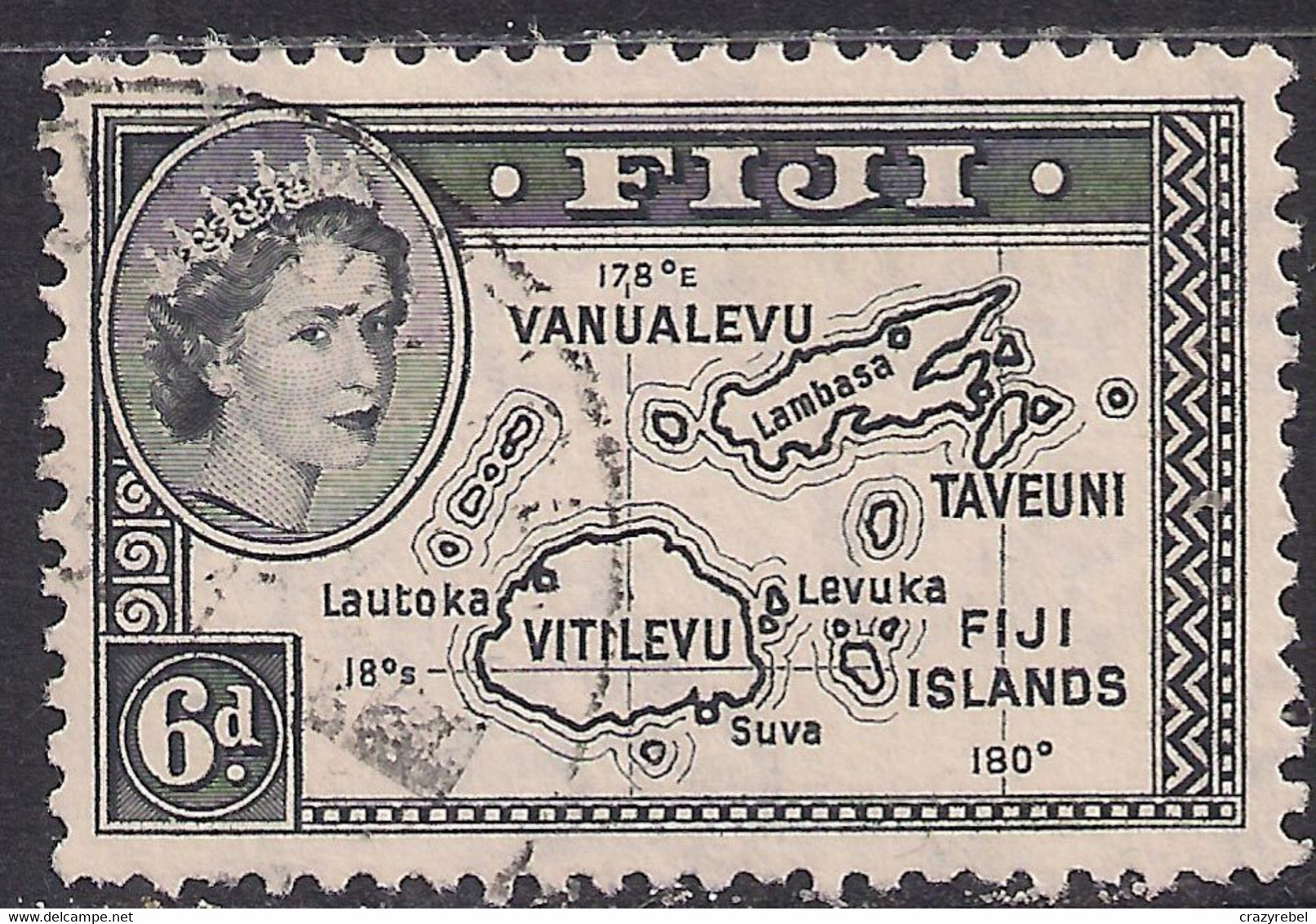 Fiji 1954 - 59 QE2 6d Black Map Of Fiji Used SG 287 ( C1378 ) - Fiji (...-1970)