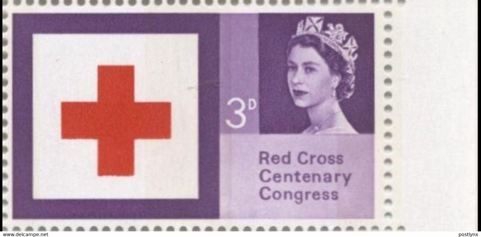 GREAT BRITAIN 1963. Red Cross Queen II 3d  ERROR Phosph. Deeper Shading MARG. - Variétés, Erreurs & Curiosités