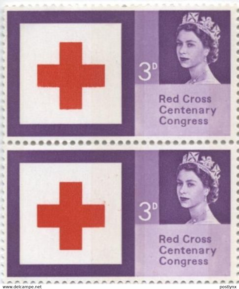 GREAT BRITAIN 1963 Red Cross Queen II 3d  ERROR Phosph. Deeper Shading PAIR - Errors, Freaks & Oddities (EFOs