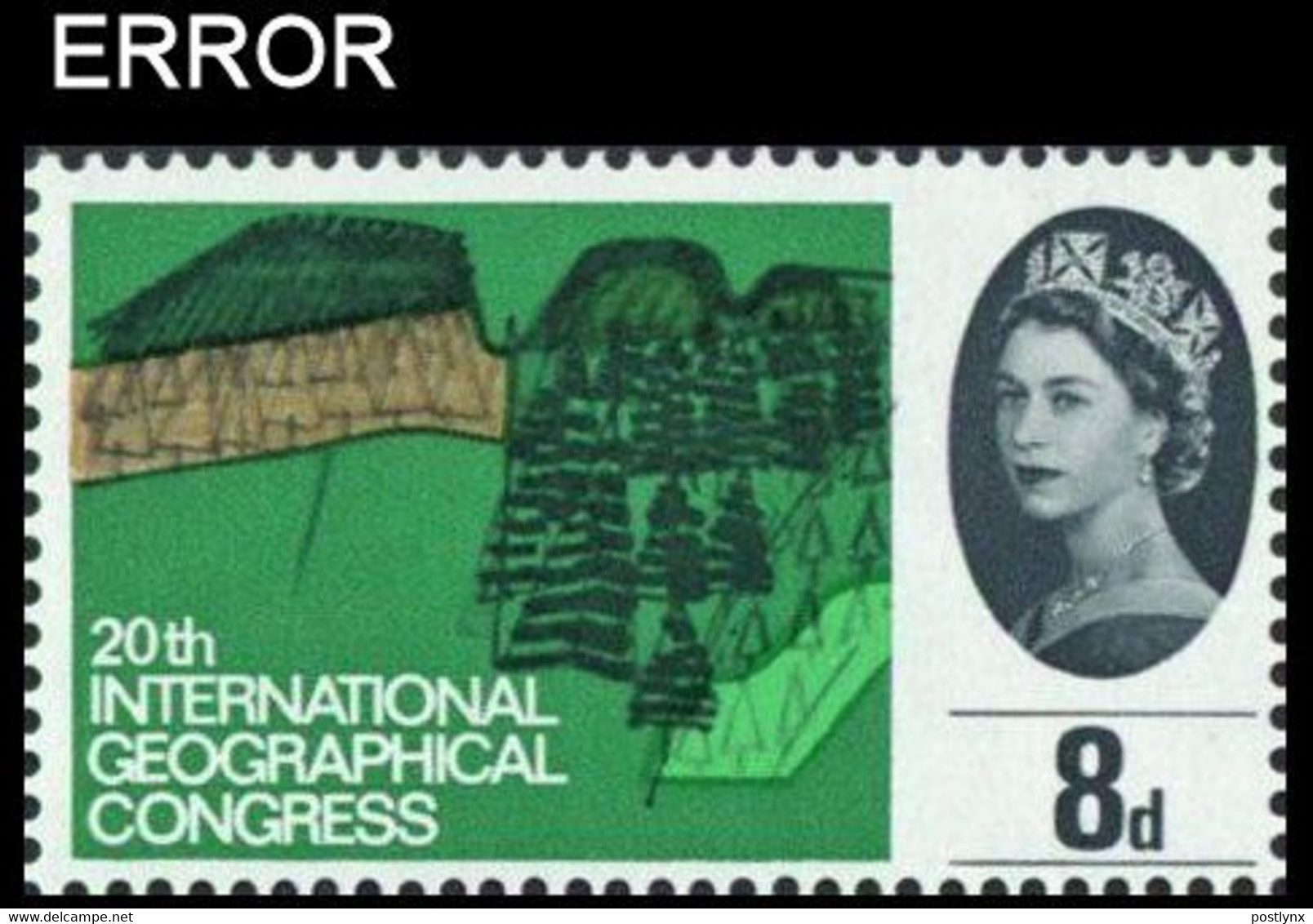 GREAT BRITAIN 1964 IGC Trees 8d ERROR:lawn Bright Green Geography - Errors, Freaks & Oddities (EFOs