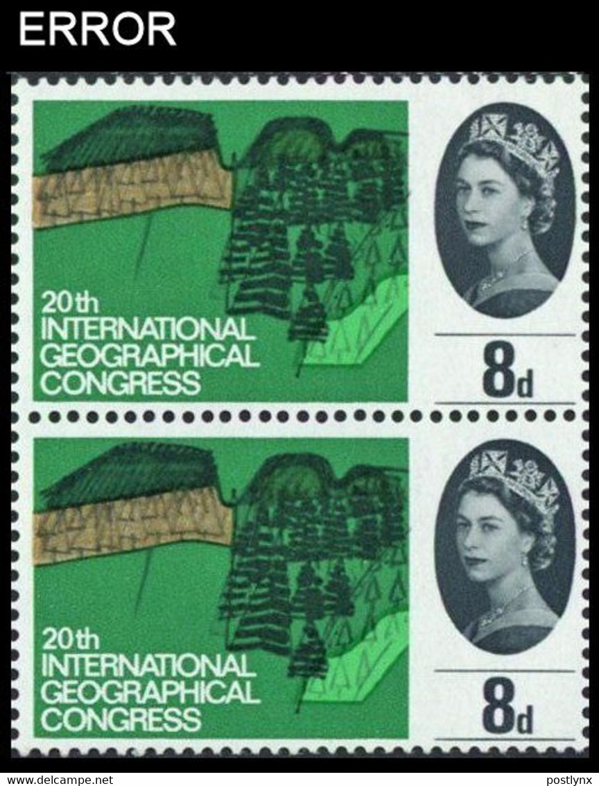 GREAT BRITAIN 1964 IGC Trees 8d PAIR ERROR:lawn Bright Green Geography - Variétés, Erreurs & Curiosités