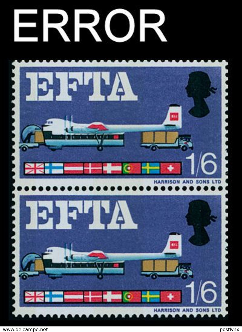 Great Britain 1967 Airplane Freighter Carrier Cargo EFTA 1/6 PAIR ERROR:Norwegian Flag - Variétés, Erreurs & Curiosités