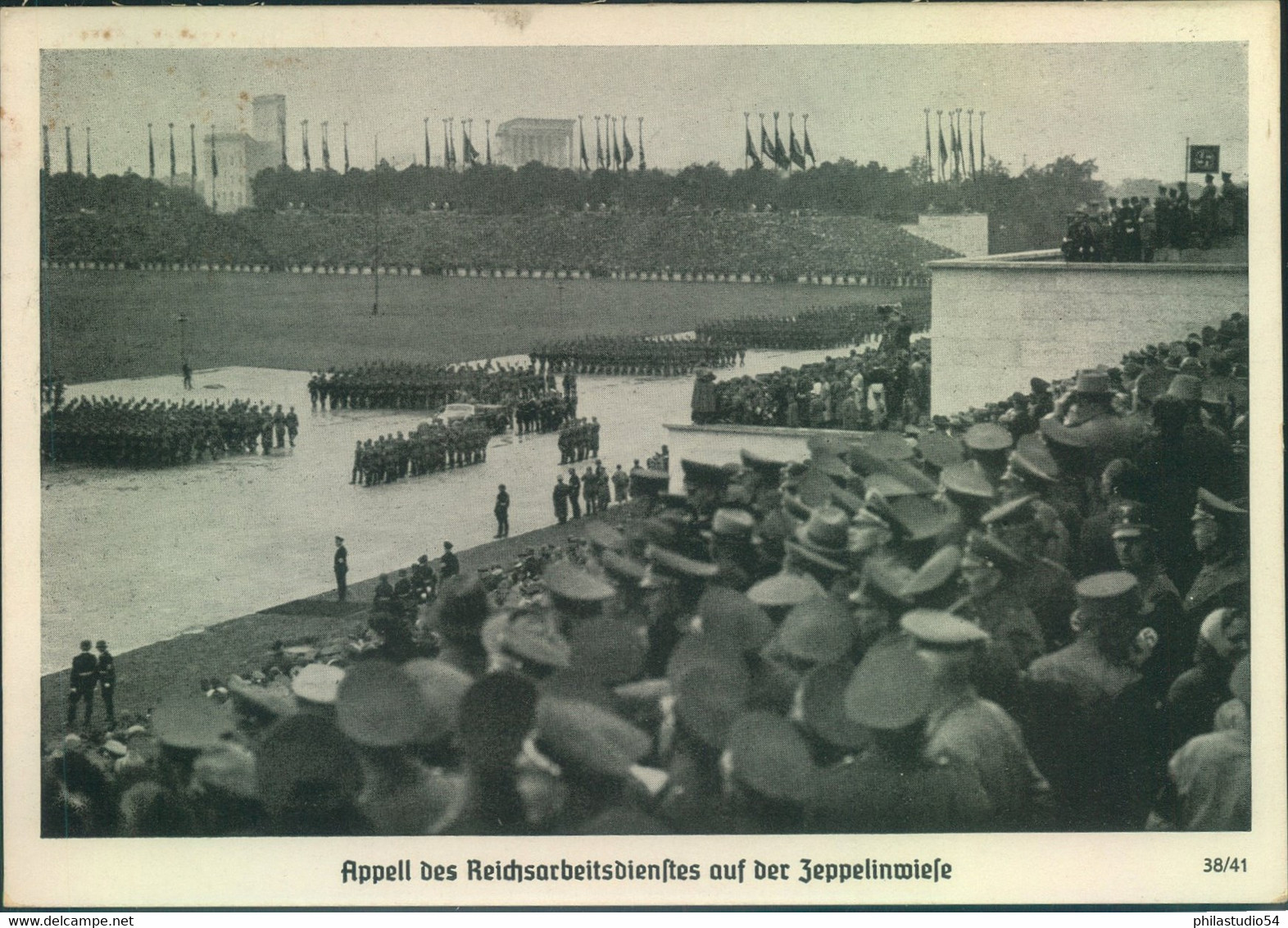 1938, Propagandakarte "Appell Des R.A.D. Aus Der Zeppelinwiese Mit Befreiungsstempel ASCH - Autres & Non Classés