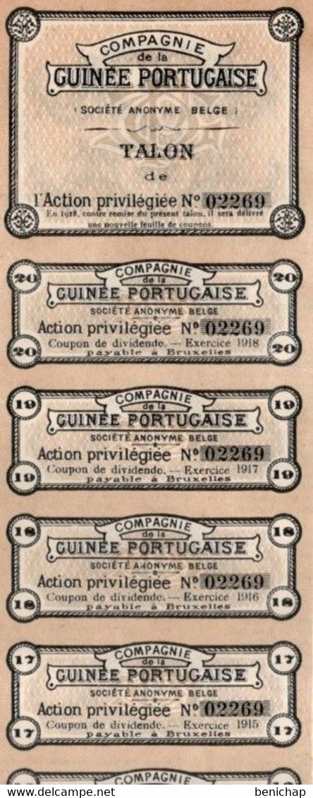 Action Privilégiée De 100 Frcs Au Porteur - Compagnie De La Guinée Portugaise S.A.Belge - Bruxelles 1899. - Industrie