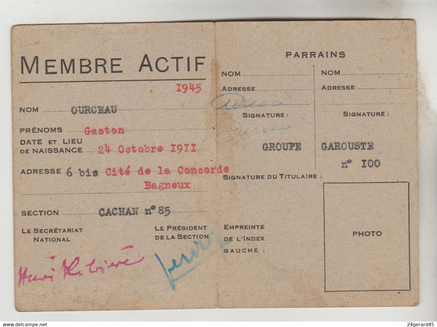 CARTE D'ADHERENT MEMBRE ACTIF "LIBERATION NORD" 1945 N° 136695 - Visitekaartjes