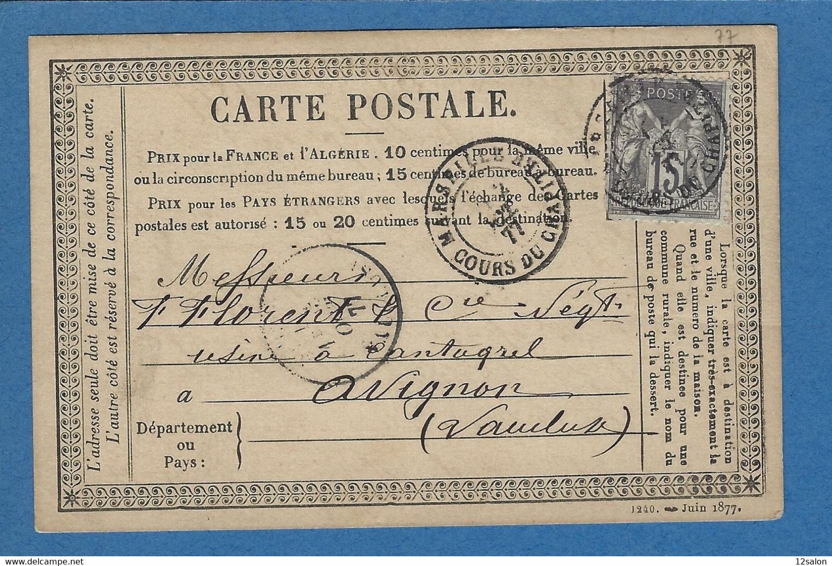 BOUCHES DU RHONE CARTE PRECURSEUR MARSEILLE 1877 - 1877-1920: Periodo Semi Moderno