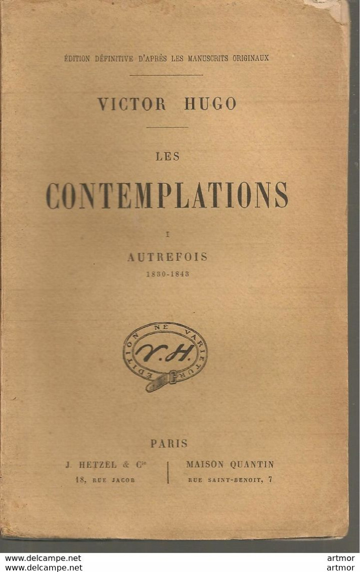 HUGO - LES CONTEMPLATIONS - HETZEL & MAISON QUENTIN - SANS DATE ( Fin XIXe-début XXe) - 2 TOMES - Auteurs Français