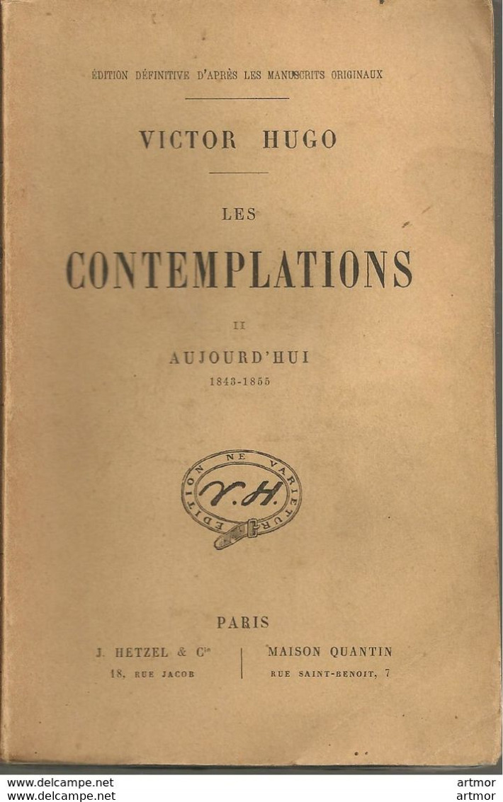 HUGO - LES CONTEMPLATIONS - HETZEL & MAISON QUENTIN - SANS DATE ( Fin XIXe-début XXe) - 2 TOMES - Auteurs Français