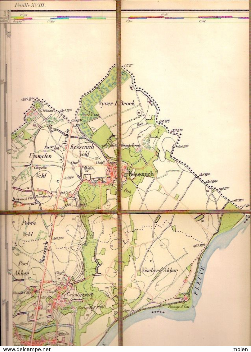 Situatie In 1872 Zeer Oude Militaire STAFKAART 18/8 Op Linnen OPHOVEN KESSENICH GEISTINGEN ALDENEIK Kinrooi Maaseik S834 - Kinrooi