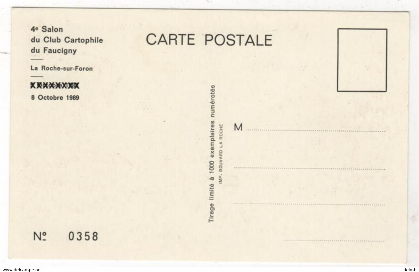 Carte Du 4ème Salon Du Club Cartophile Du Faucigny La Roche Sur Foron 1989 N° 358 Sur 1000 - Faucigny