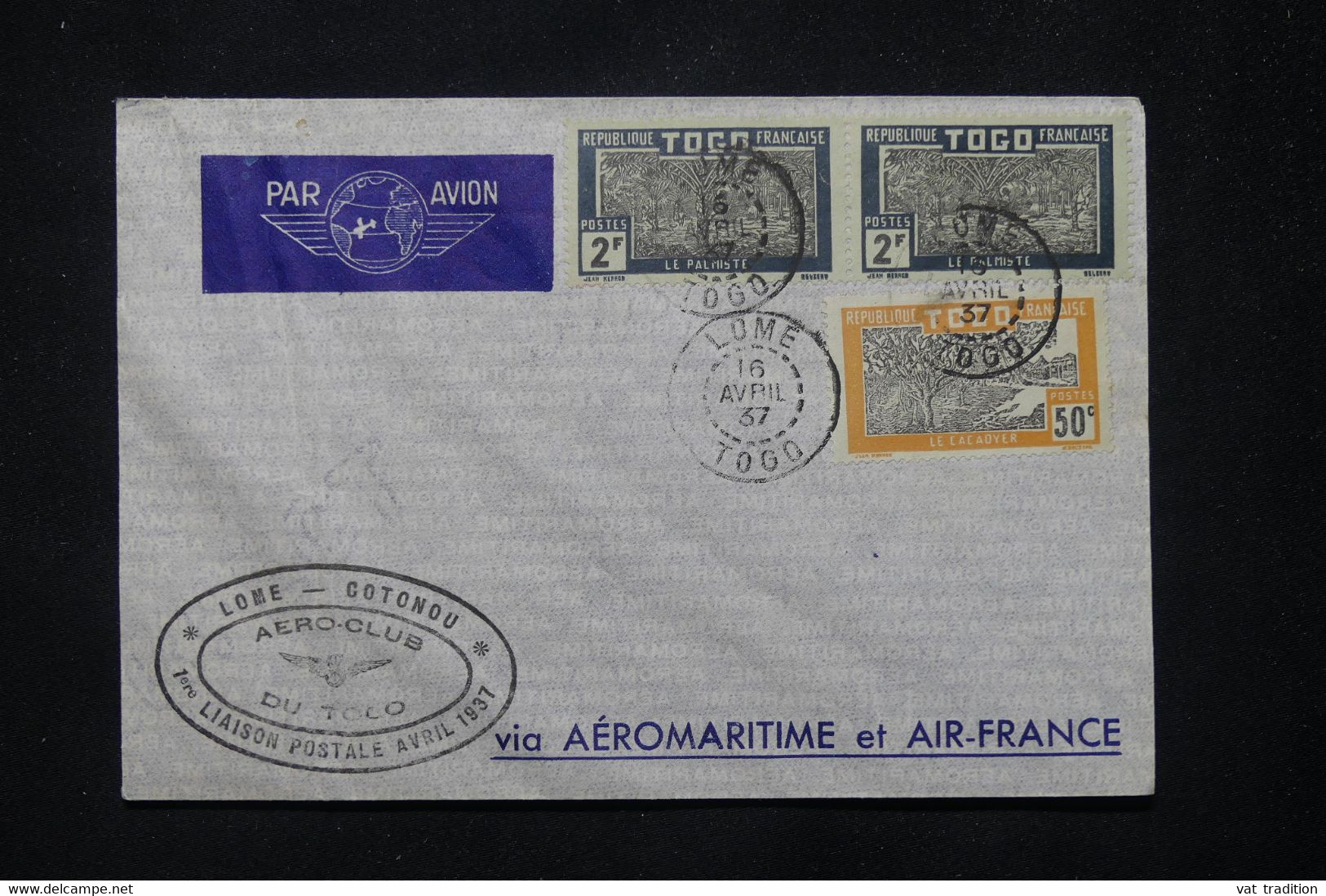 TOGO - Enveloppe 1er Vol De Lomé En 1937 Pour Cotonou ( Cachet D'arrivée Au Verso ) - L 77379 - Lettres & Documents