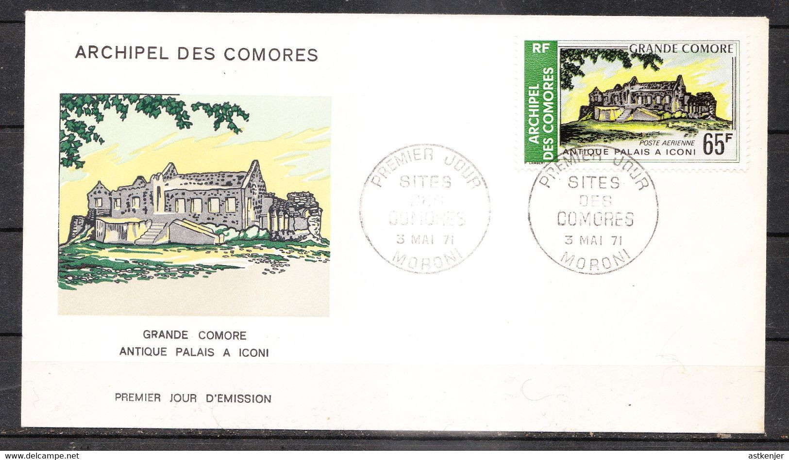 ARCHIPEL COMORES - FDC PA 34 - GRANDE COMORES ANTIQUE PALAIS A ICONI - 03.05.1971 - COMOROS - KOMOREN - Covers & Documents