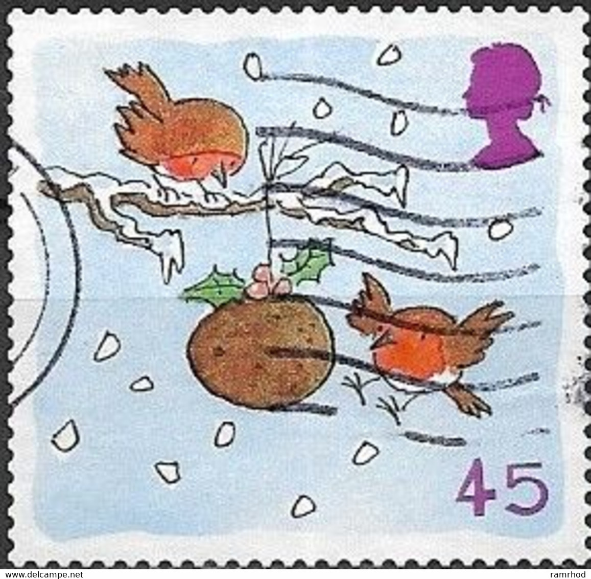 GREAT BRITAIN 2001 Christmas. Robins - 45p - Robins With Christmas Pudding FU - Usados