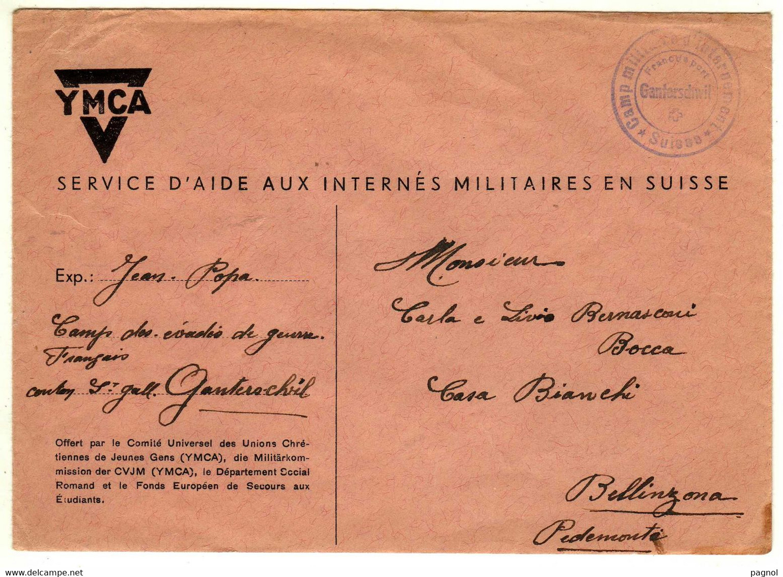 Suisse : Camp D'Internement 1940 : Lettre - Cachet Ganterschwil - Covers & Documents